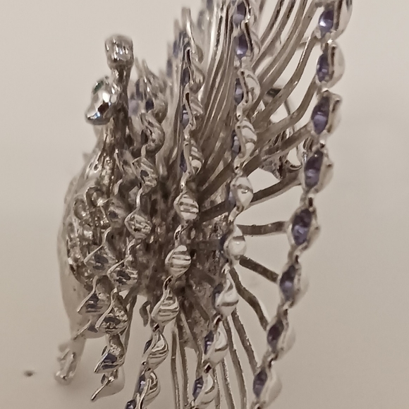 Vintage Silver-plated Rhinestone Peacock Brooch / Pin - Picture 4 of 6